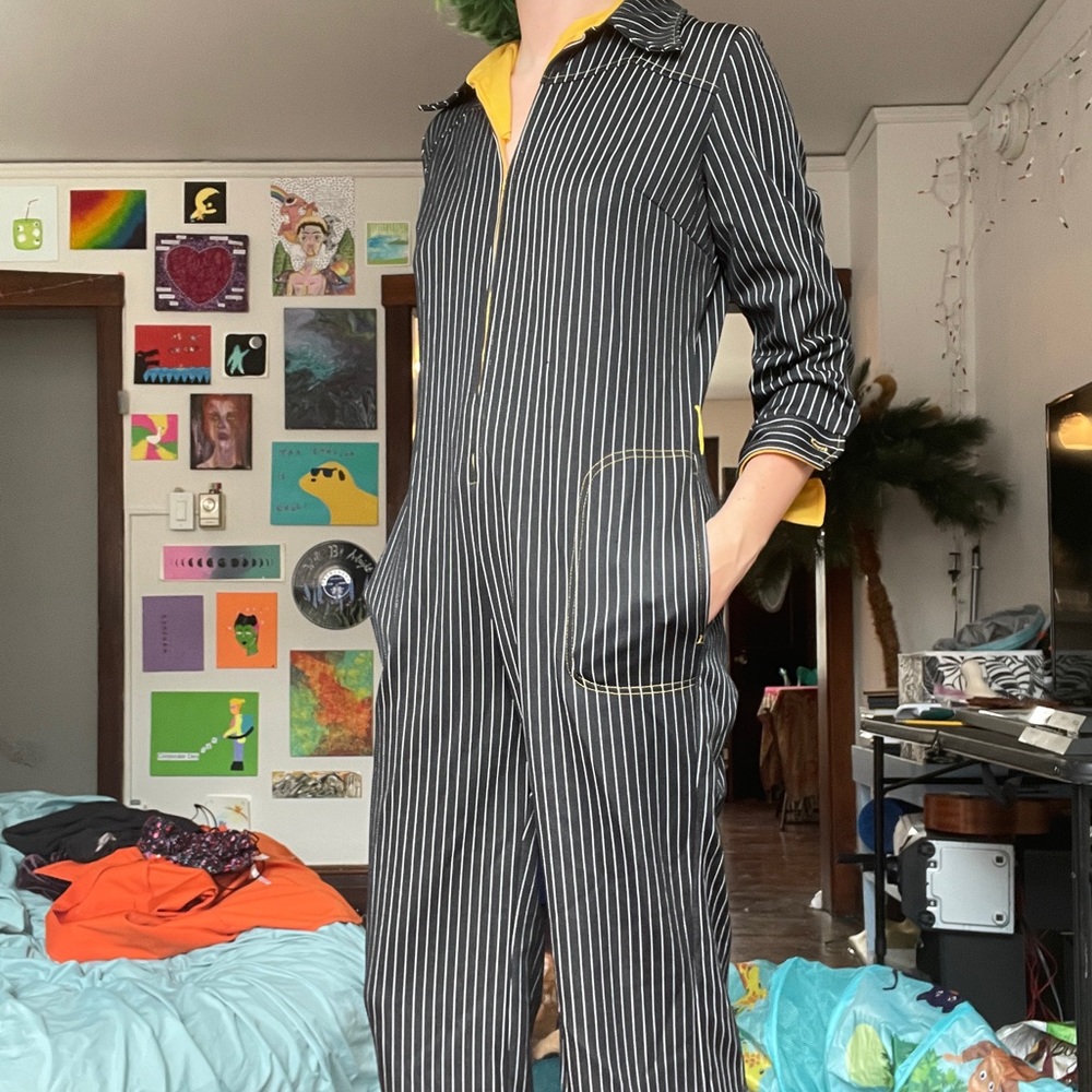 Vintage Black and Yellow Pinstripe Jumpsuit